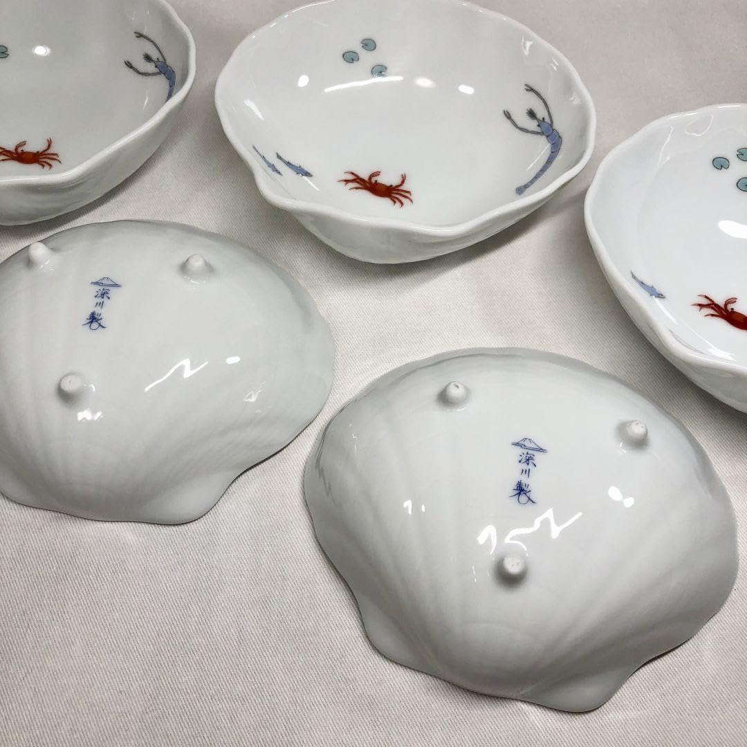 【希少/未使用】深川製磁　おもいで　貝型取皿揃　三つ足　5枚セット 廃盤 未使用 深川製磁 おもいで 三ツ足 貝型 取皿揃 蟹 三ツ足